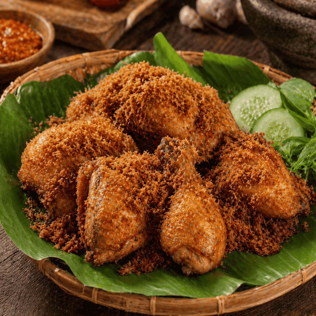 Ayam Goreng Lengkuas 1 Ekor dengan lalap dan sambal